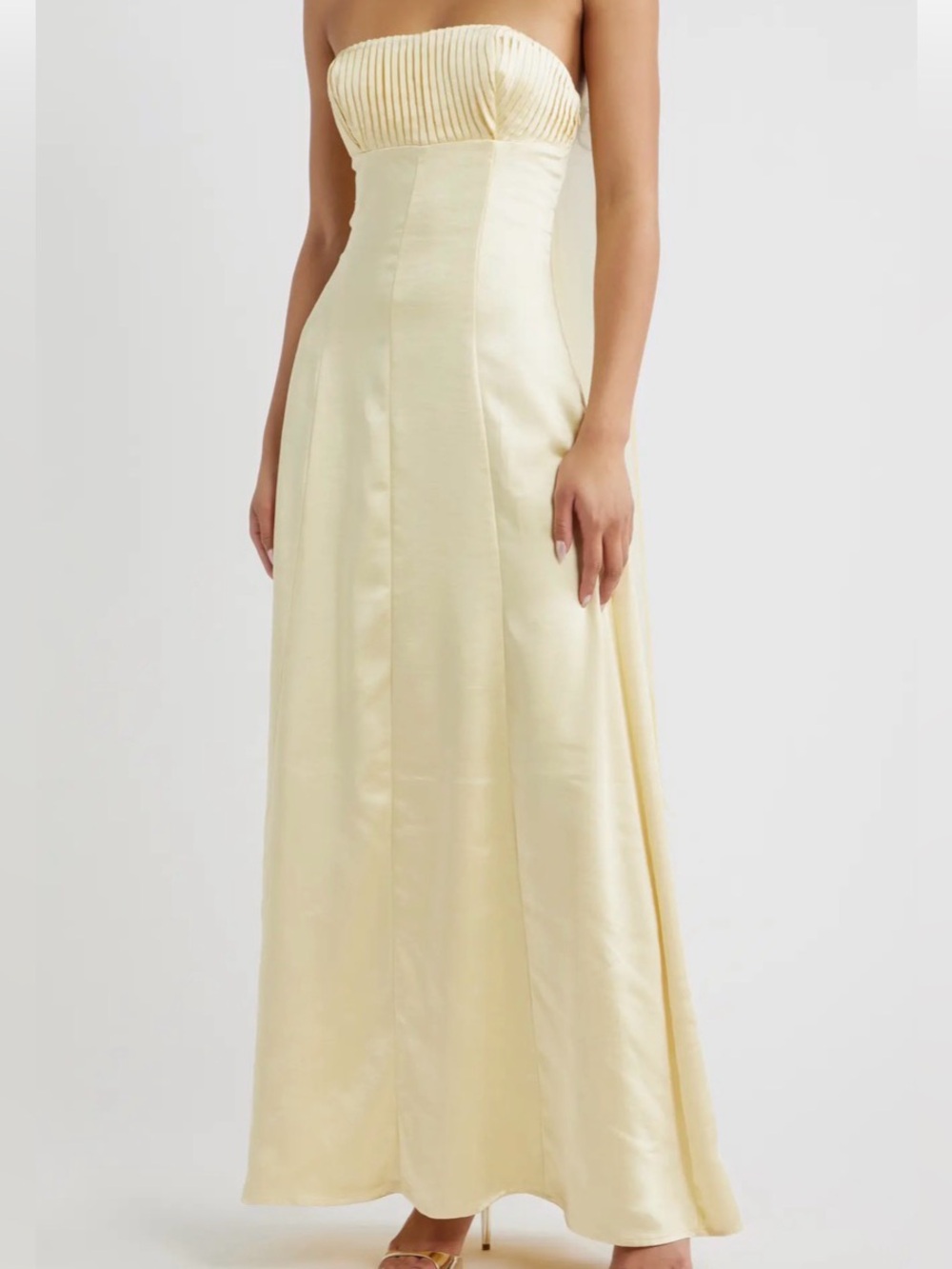 Princess Polly Masterpiece Pleated Strapless Satin Gown